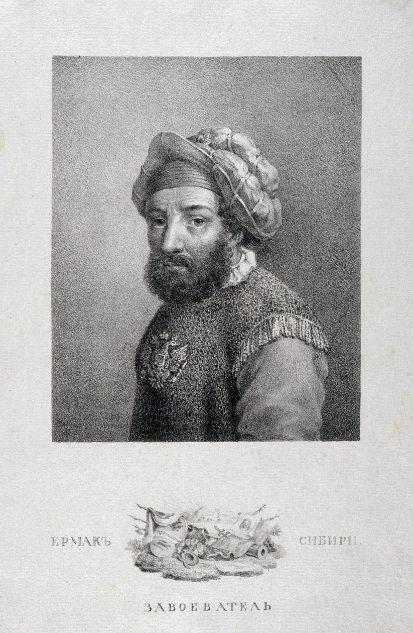 A kozák vezér, Szibéria hódító Jermak Timofejevics portréja -1585, 1818 alkotó: Aleksei Gavrilovich Venetsianov