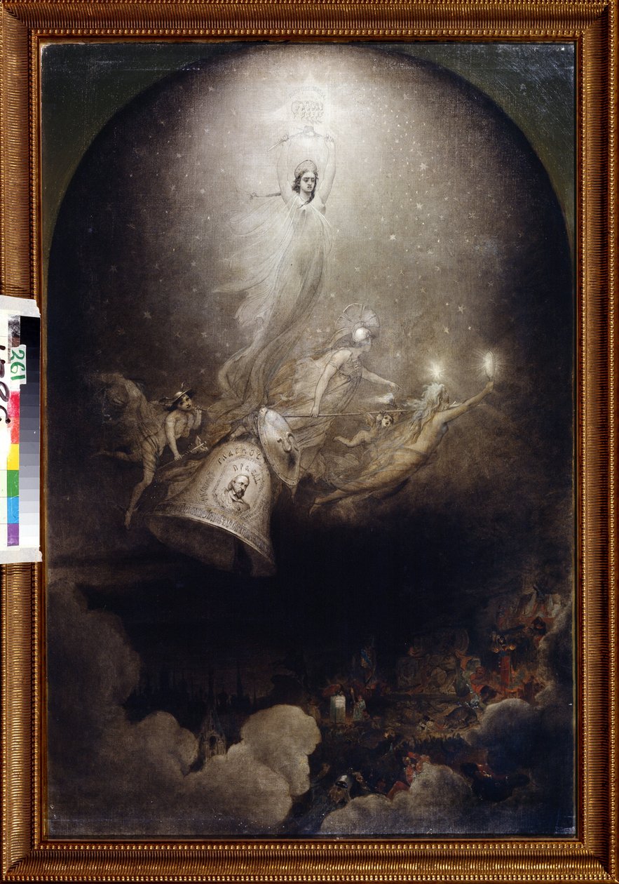 ""A szocialista ihletésű ""A harang""" és ""A sarkcsillag"" újságok apoteózisai" Alekszej Petrovics Bogoljubov (Bogoliubov vagy Bogoliubov) festménye (1824-1896) 1860 Állami Központi Irodalmi Múzeum, Moszkva alkotó: Aleksei Petrovich Bogolyubov