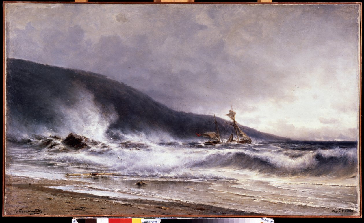 Ecume a Cap Martin (Franciaország) (Surf at Cap Martin). Alekszej Petrovics Bogoljubov (Bogoliubov vagy Bogoliubov) festménye (1824-1896). Olajfestmény alkotó: Aleksei Petrovich Bogolyubov