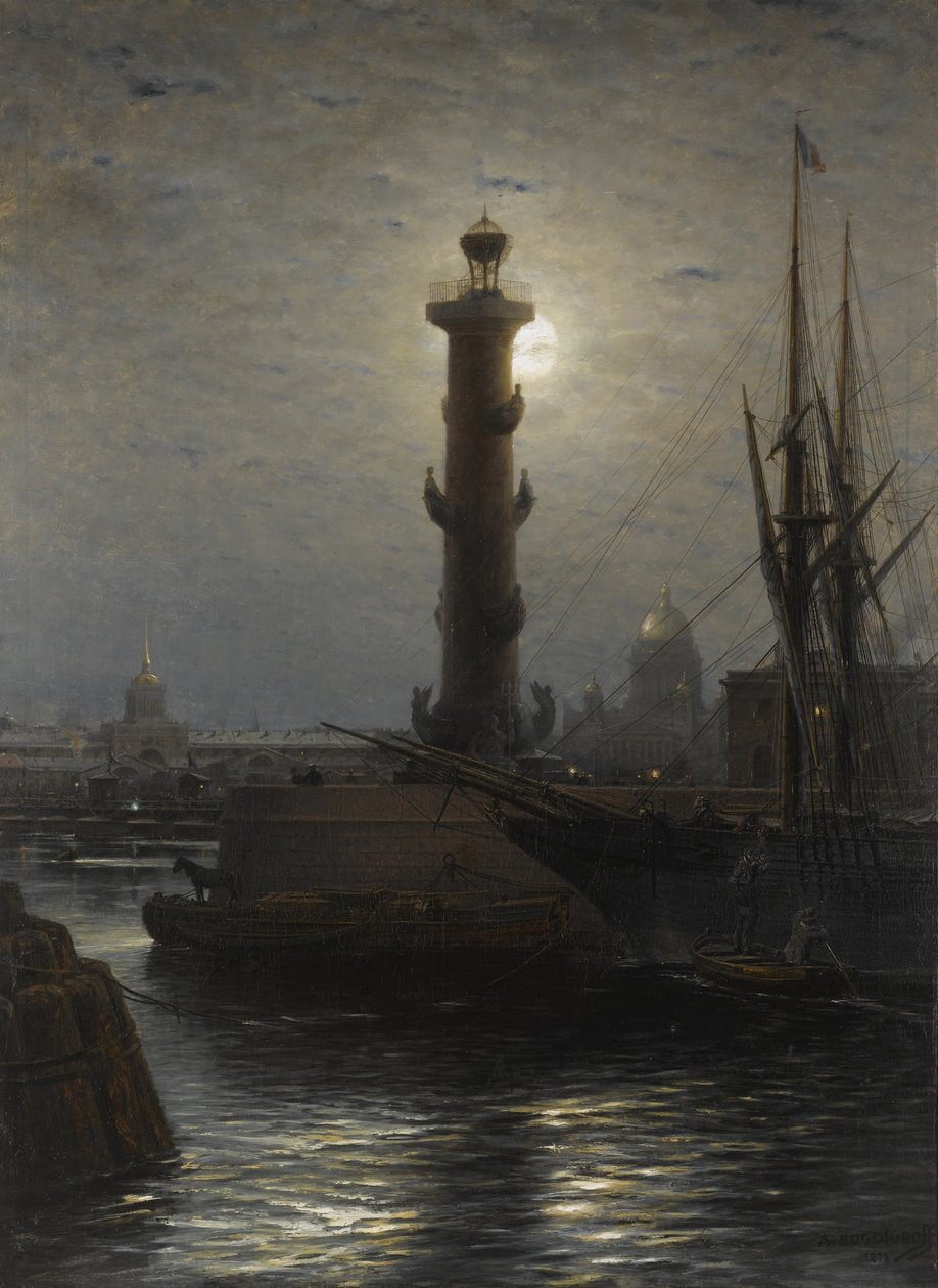 A szentpétervári tőzsde melletti rostralis oszlop, 1878 alkotó: Aleksei Petrovich Bogolyubov