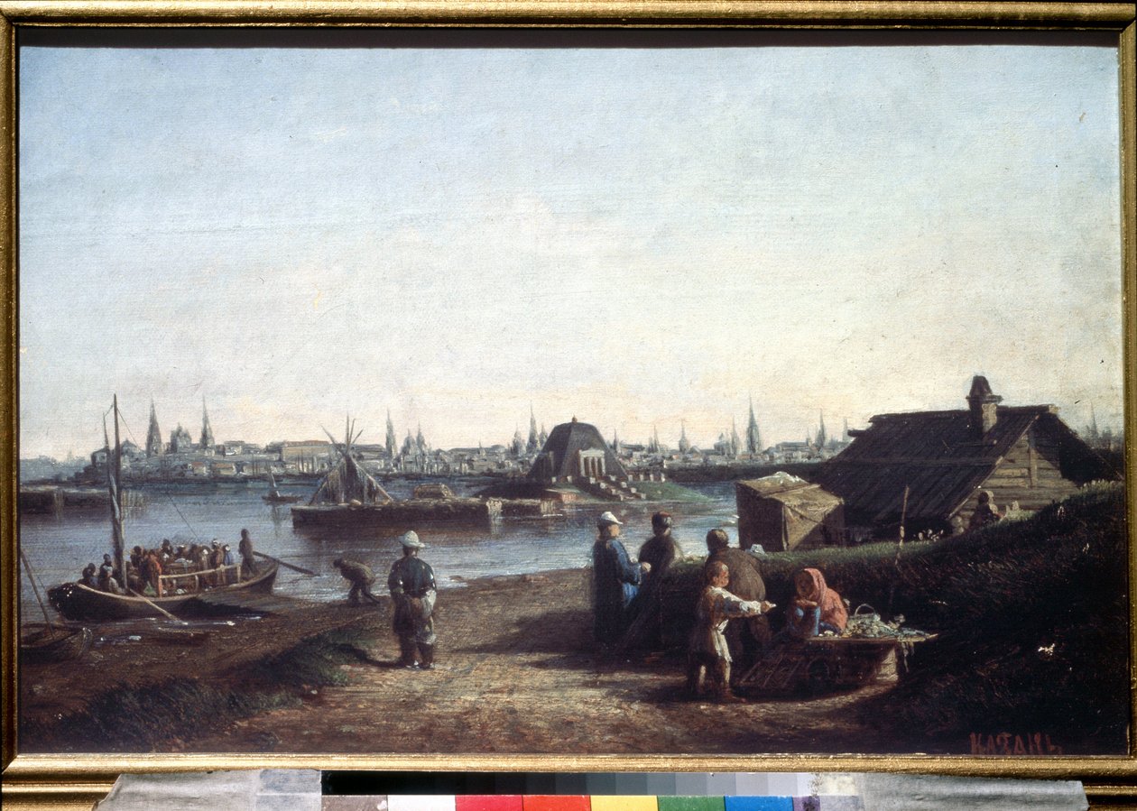 ""Kazan városának kilátása a Volga partján Oroszországban"" Alekszej Petrovics Bogoljubov (Bogoliubov vagy Bogoliubov) festménye (1824-1896) 1861 Állami Orosz Múzeum, Szentpétervár alkotó: Aleksei Petrovich Bogolyubov