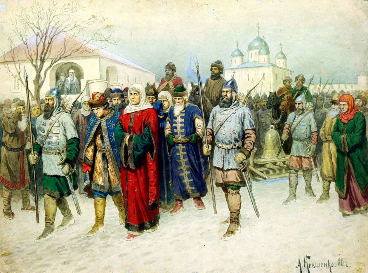 „Márta, a polgármesternő Moszkvába kísérve”, 1880. alkotó: Aleksey Kivshenko