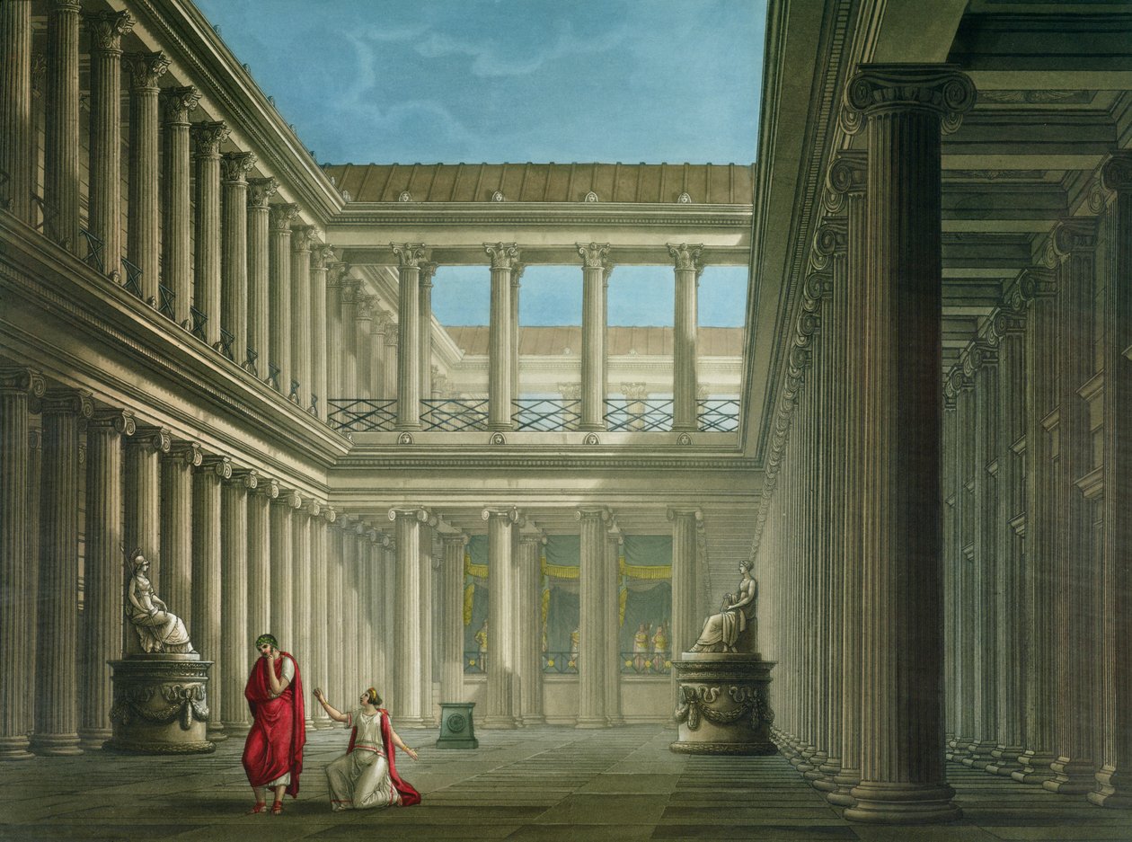 A pompeji bazilika belseje, terv a Pompeji utolsó napja című operához, 1827. alkotó: Alessandro Sanquirico