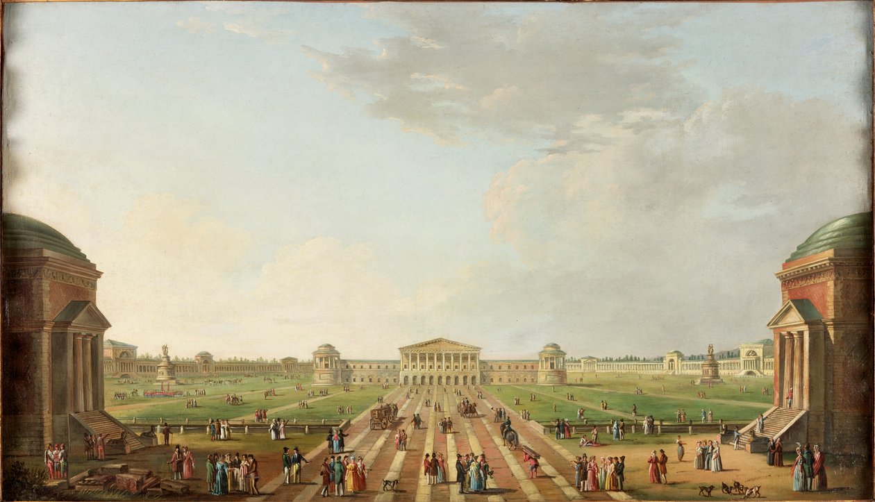 A tervezett Foro Bonaparte látképe, Milánó, 1800 körül alkotó: Alessandro Sanquirico