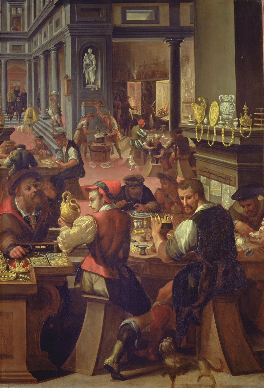 Az ékszerészek műhelye, 1572 (olaj, pala) alkotó: Alessandro di Vincenzio Fei