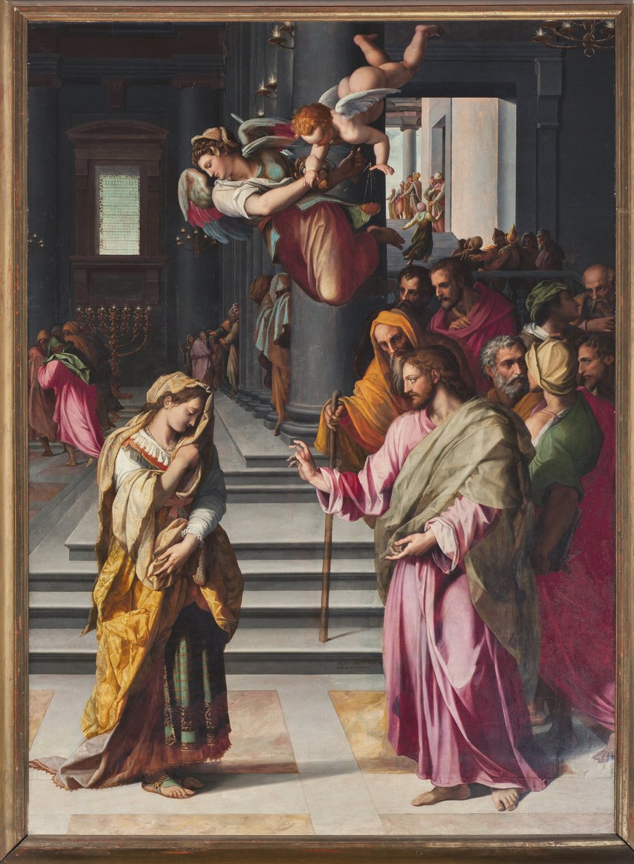Jézus és a házasságtörésen elfogott asszony (festmény alkotó: Alessandro Allori