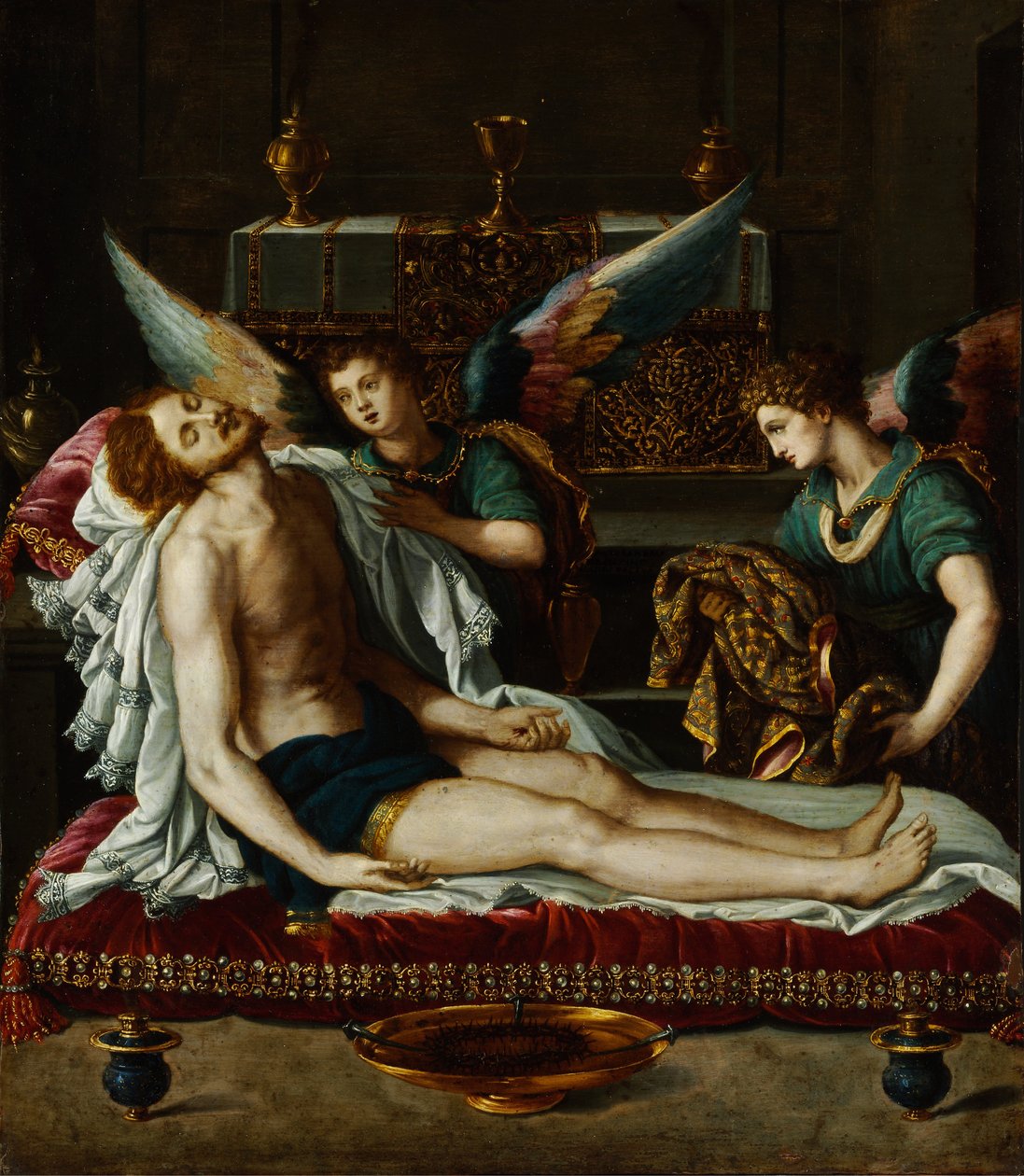 Krisztus teste, amelyet két angyal kent fel alkotó: Alessandro Allori