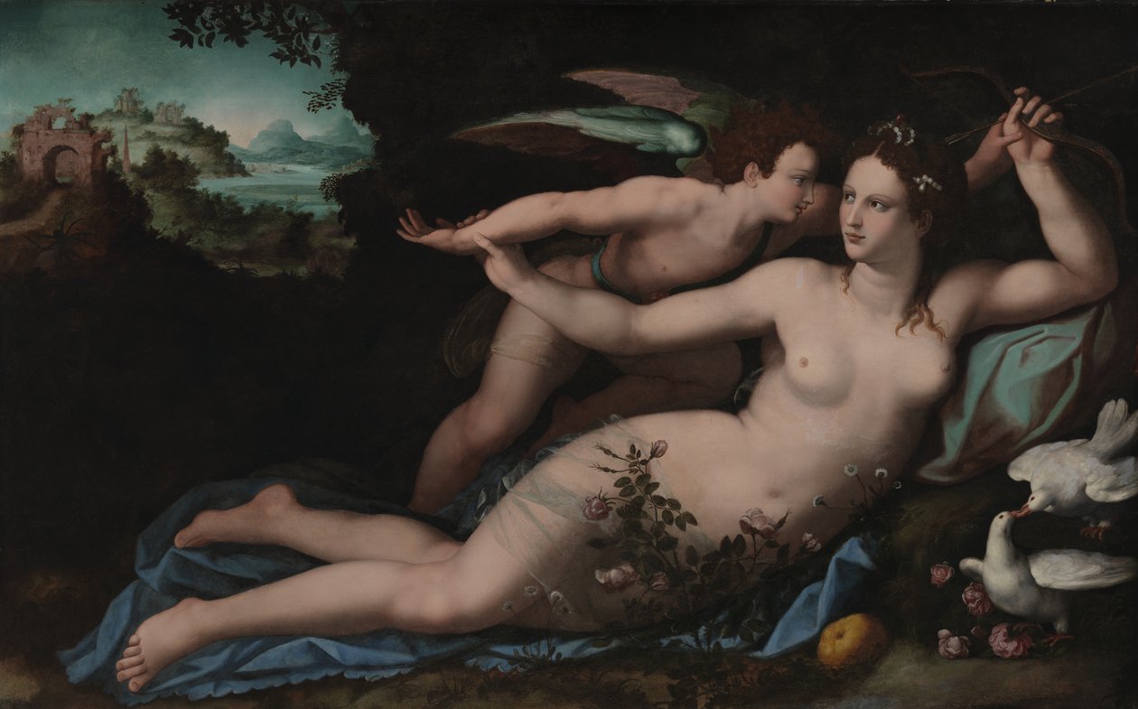 Vénusz lefegyverzi Cupido-t alkotó: Alessandro Allori