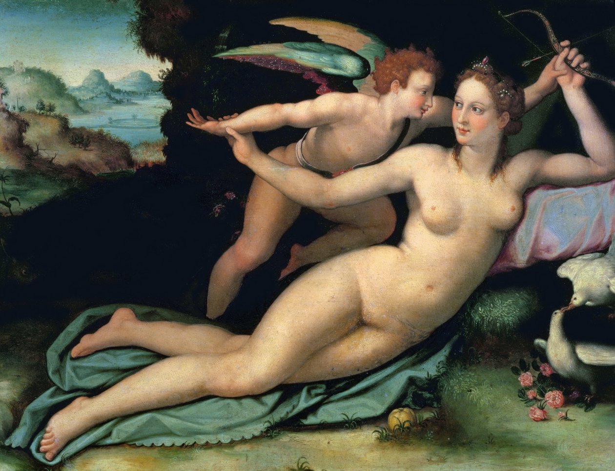 Vénusz és Amor – Allori, Alessandro (1535-1607). Olaj, fa, Mérete: 29x38. Uffizi Galéria, Firenze alkotó: Alessandro Allori