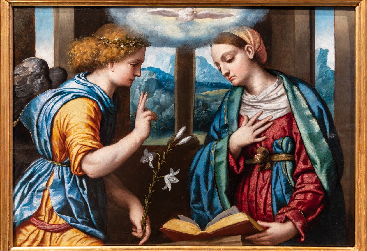 Angyali üdvözlet, 1535-40 körül (olaj, panel) alkotó: Alessandro Bonvicino Moretto
