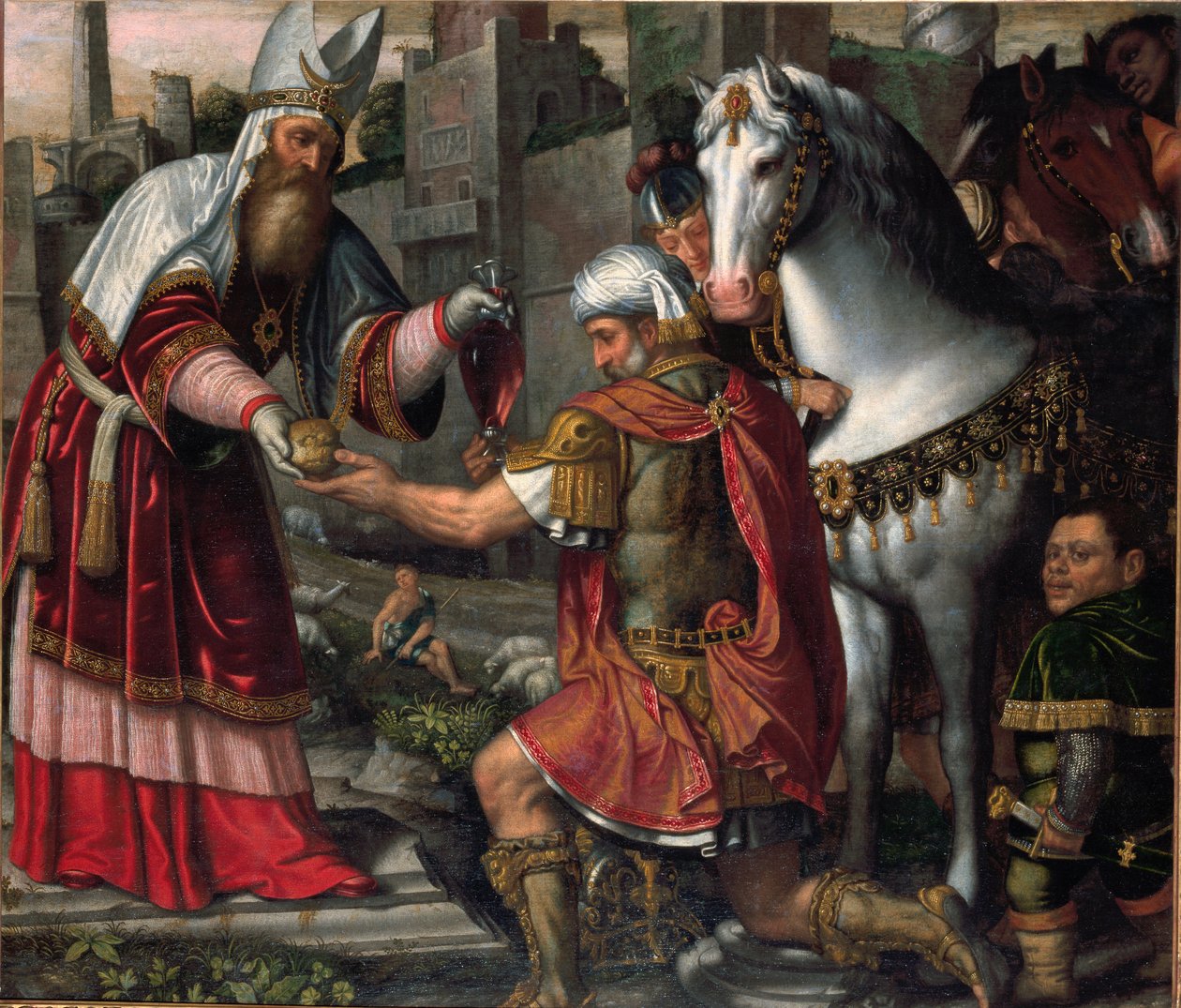 Ábrahám és Melkisédek találkozása (Festmény alkotó: Alessandro Bonvicino Moretto