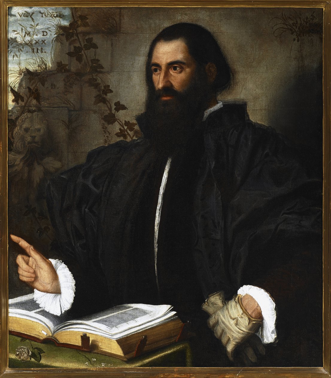 Pietro Andrea Mattioli portréja (Pierandrea Matthioli, Matthiole, Matthiolus (1501-1578), medecin et botaniste italien) .Peinture de Alessandro Bonvicino dit il Moretto (1498-1554), huile sur toile, 84x75 cm Genovai Strada Lu Nuova Múzeum Ricciarin alkotó: Alessandro Bonvicino Moretto