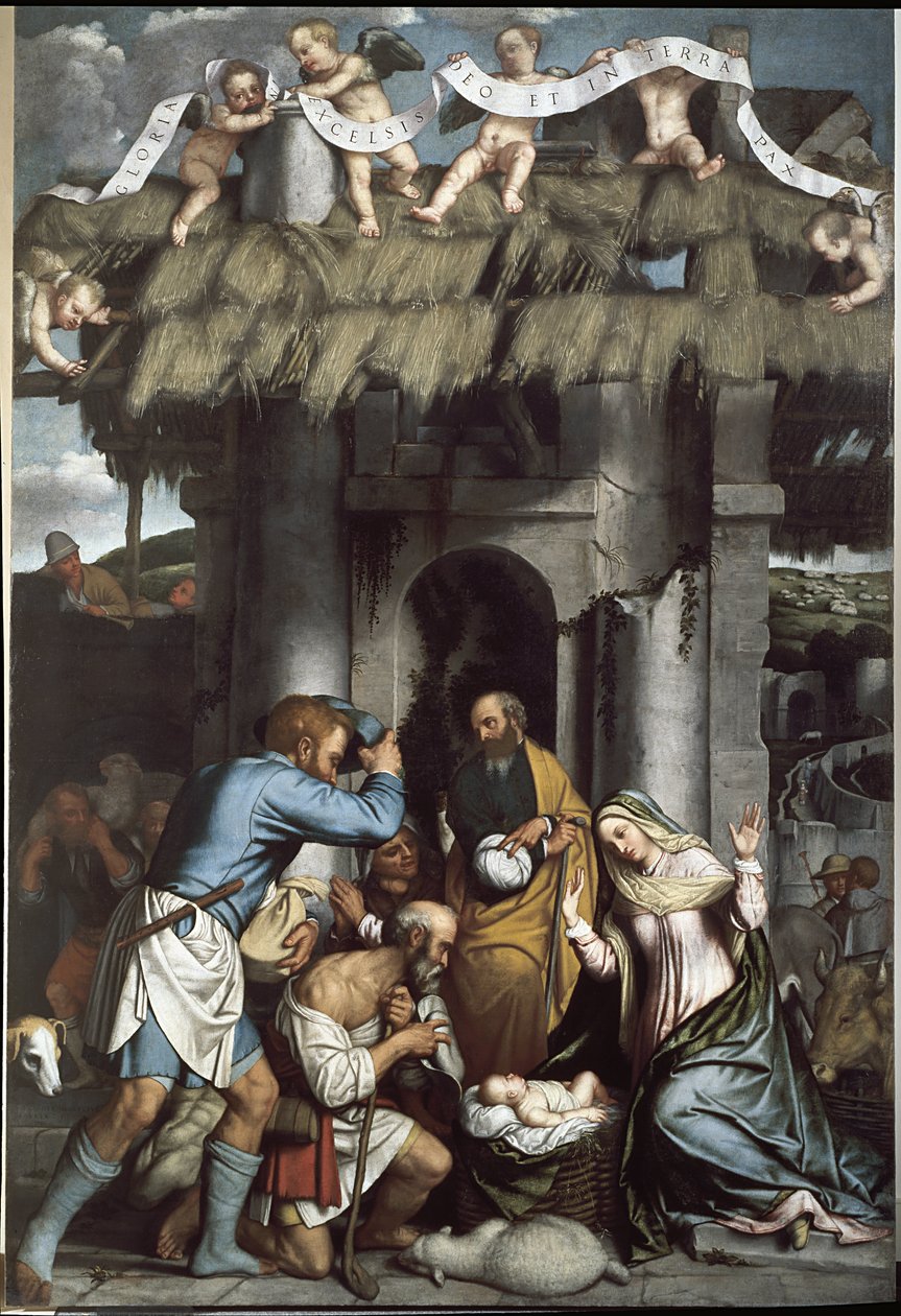 A Pásztorok imádata. (olajfestmény alkotó: Alessandro Bonvicino Moretto