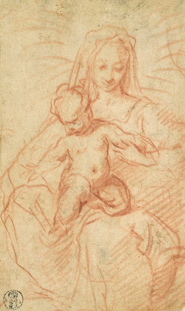 Madonna és gyermek (piros kréta papíron) alkotó: Alessandro Casolani