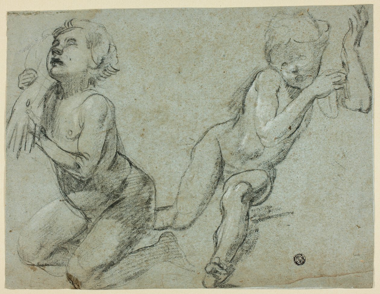 Vázlatok: Két putti, az egyik a halott Krisztus kezét tartja (recto); térdelő alak törzse és lábai (verso). alkotó: Alessandro Casolani