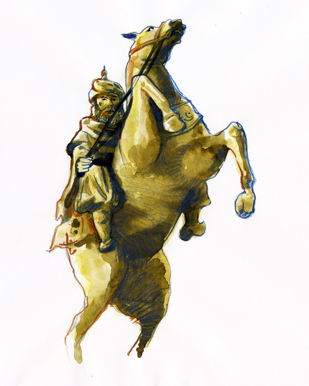 Oqba ibn Nafi Al Fihri (622-683) lovas portréja - (Uqba ibn Nafi vagy Oqba ibn Nafi, Uqba ibn Nafe, Uqba ibn al Nafia vagy Akbah arab tábornok) Rajz alkotó: Alessandro Lonati