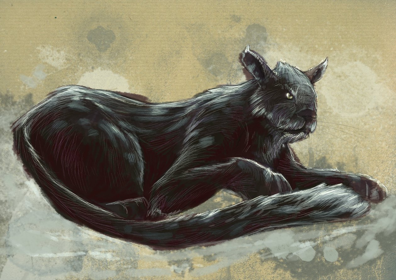 Fantasztikus szörnyek és lények, kriptozoológia: Exmoor Bete ábrázolása, az angliai Devonban és Somersetben – Alessandro Lonati rajza, 2012 alkotó: Alessandro Lonati