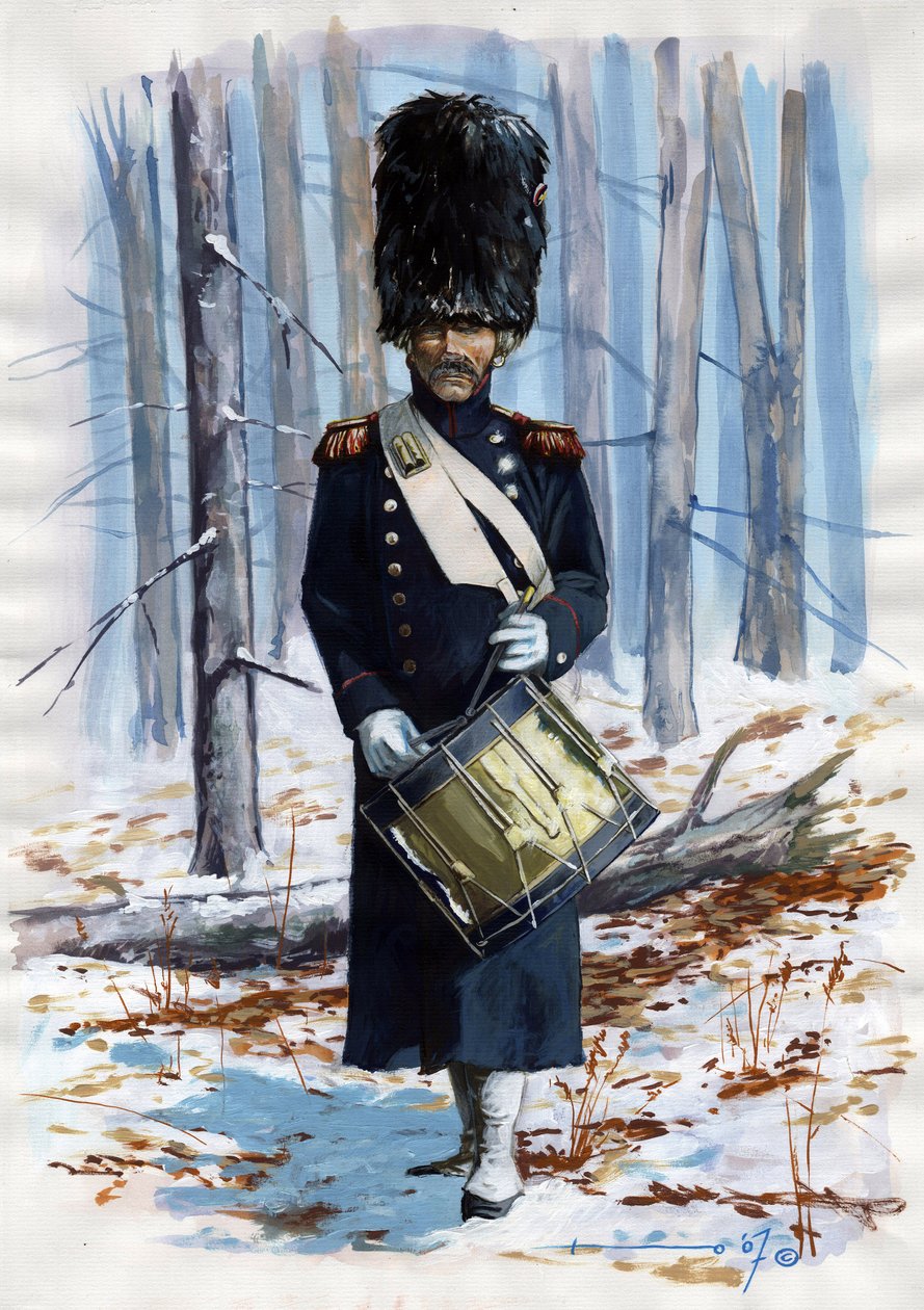 Első Birodalom (1804-1814 és 1815): a nagy napóleoni hadsereg katonája, a francia császári gárda gránátosainak dobja köpenyben alkotó: Alessandro Lonati