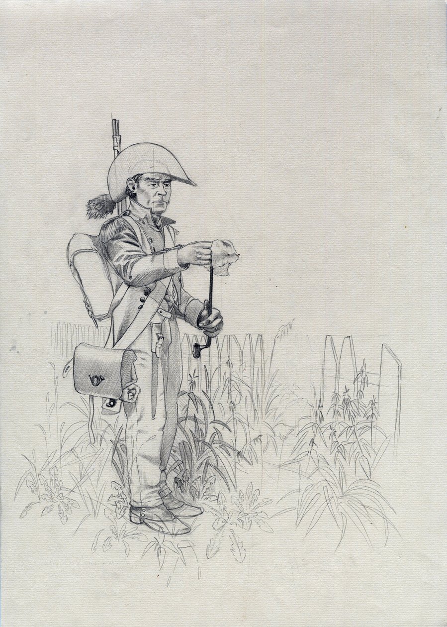 Első Birodalom (1804-1814 vagy 1815): a napóleoni hadsereg katonája, katona gyalogos vadász (infantryhunter). Alessandro Lonati rajza alkotó: Alessandro Lonati