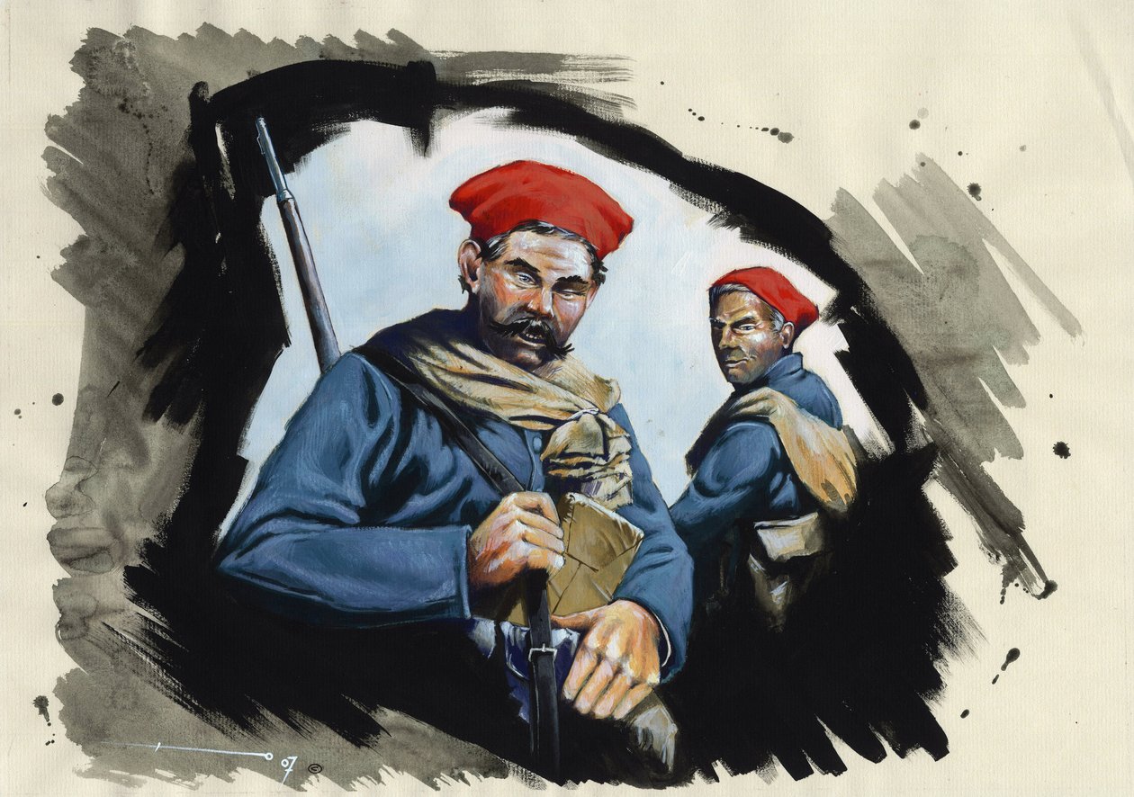 Első világháború 1914-1918: a francia hadsereg algériai katonái egy lövészárokban alkotó: Alessandro Lonati