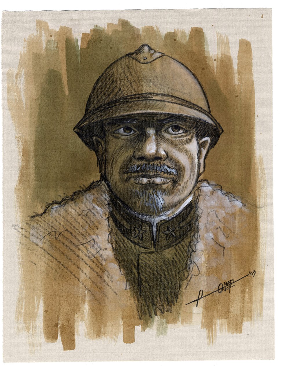 Első világháború 1914-1918: portré az olasz hadsereg katonájáról 1915-ben. Alessandro Lonati rajza alkotó: Alessandro Lonati