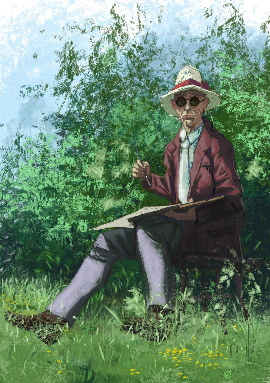 Hermann Hesse festmény a kertben alkotó: Alessandro Lonati