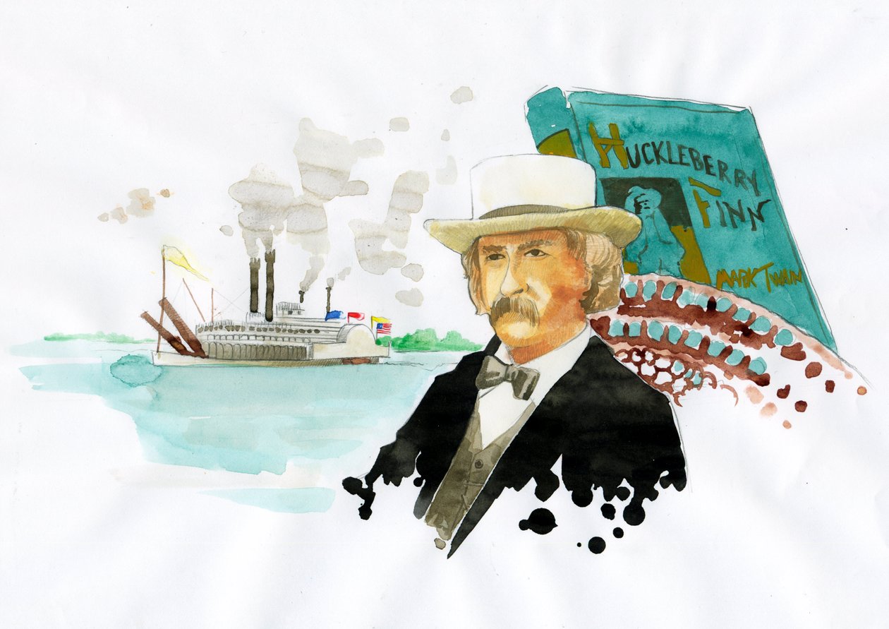 Mark Twain amerikai író (1835-1910) portréja (Mark Twain amerikai író portréja) Illusztráció: Alessandro Lonati alkotó: Alessandro Lonati