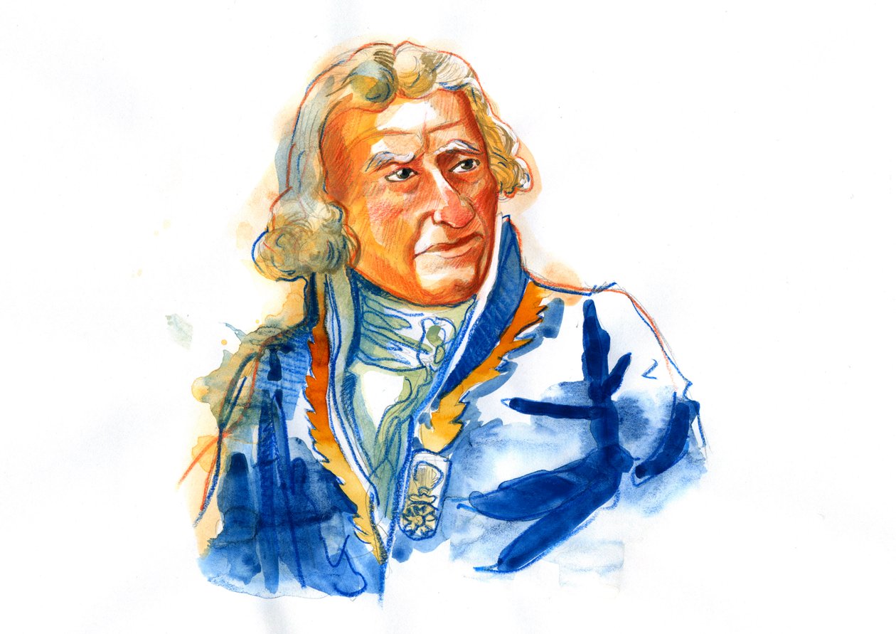 Antoine Augustin Parmentier báró (1737-1813), francia gyógyszerész, dietetikus és agronómus portréja (Antoine-Augustin Parmentier, a burgonya, mint az emberi táplálékforrás énekhangja Franciaországban és egész Európában) alkotó: Alessandro Lonati