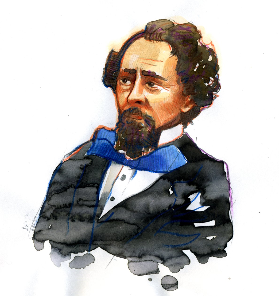 Charles Dickens (1812-1870) angol író portréja (Charles Dickens angol író és társadalomkritikus portréja) alkotó: Alessandro Lonati