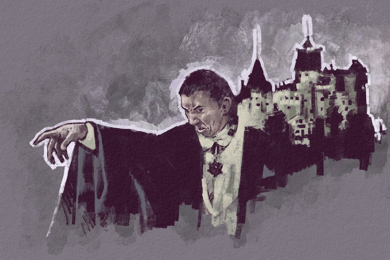 Lugosi Béla magyar színész portréja Drakula gróf szerepében (illusztráció) alkotó: Alessandro Lonati