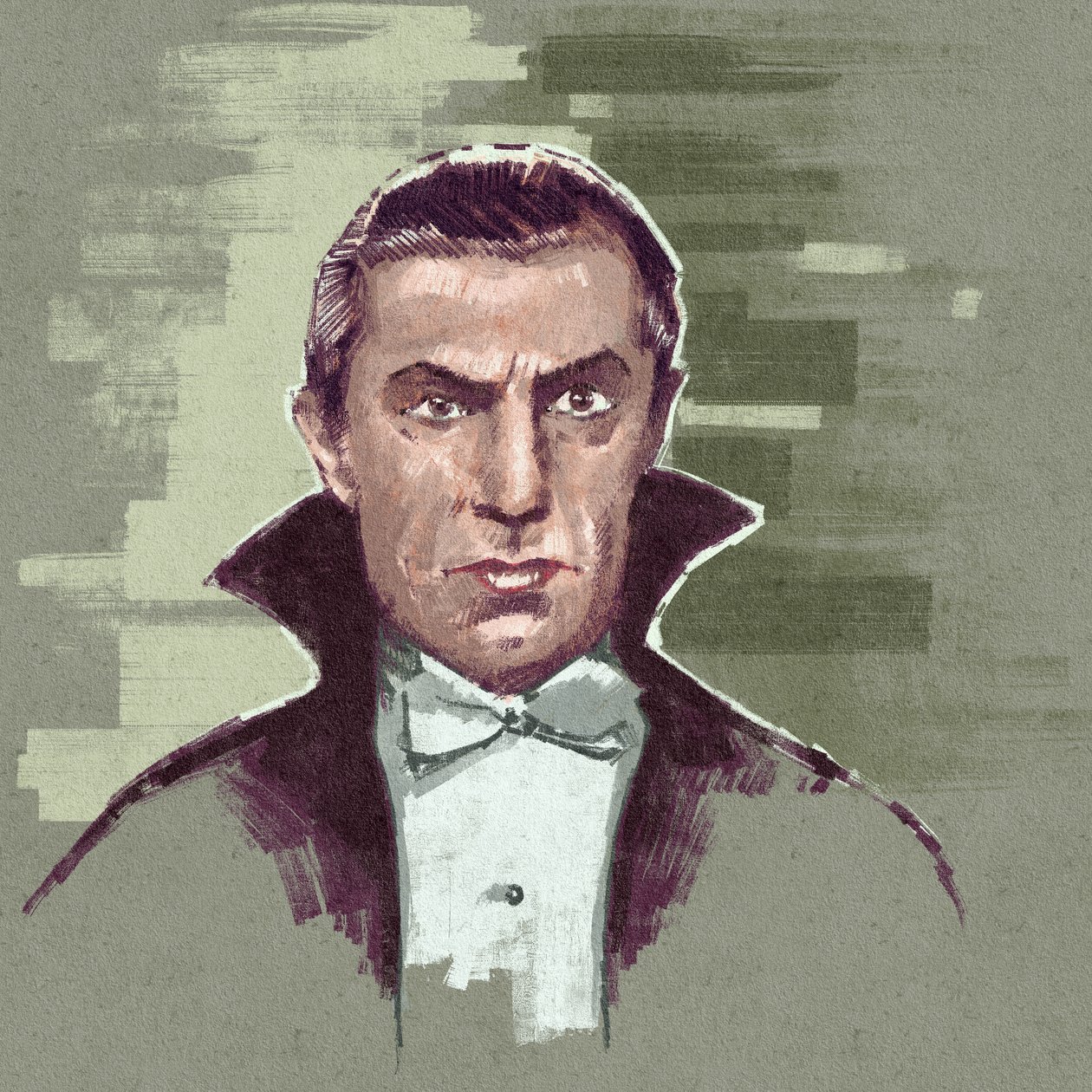 Lugosi Béla magyar színész portréja Drakula gróf szerepében (illusztráció) alkotó: Alessandro Lonati