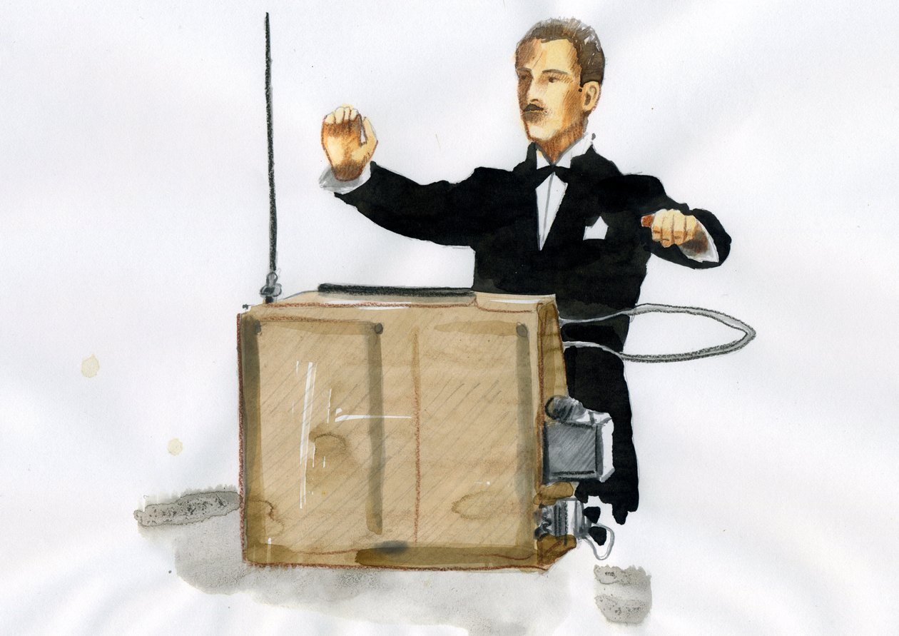 Lev Szergejevics Termen (Leon Theremine) (1896-1993) portréja, a theremine feltalálója, az első elektronikus hangszer (Leon Theremin portréja) alkotó: Alessandro Lonati