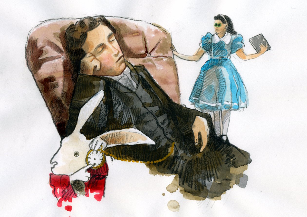 Lewis Carroll portréja, regényíró, esszéíró, fotós veszi körül szereplőit (Lewis Carroll portréja (1832-1898)) alkotó: Alessandro Lonati