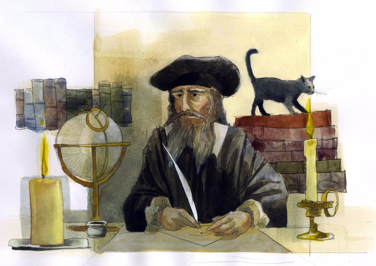 Michel de Notre Dame (Nostradamus) angol asztrológus portréja - Nostradamus, Michel de Notre Dame (1503-1566) asztrológus és francais orvos portréja Illusztráció: Alessandro Lonati alkotó: Alessandro Lonati