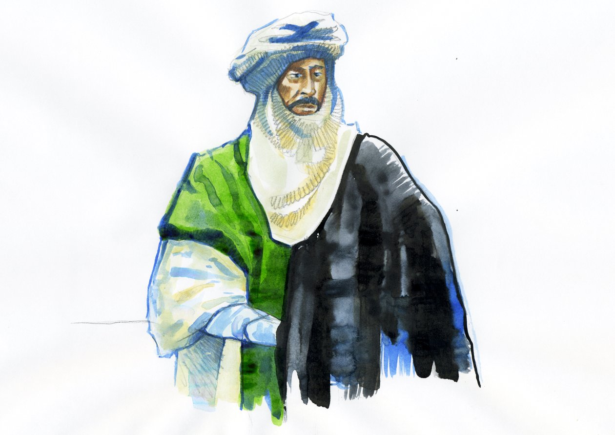 Muawiya I (602-680) első omajjád kalifa portréja (I. Muawiyah portréja) alkotó: Alessandro Lonati