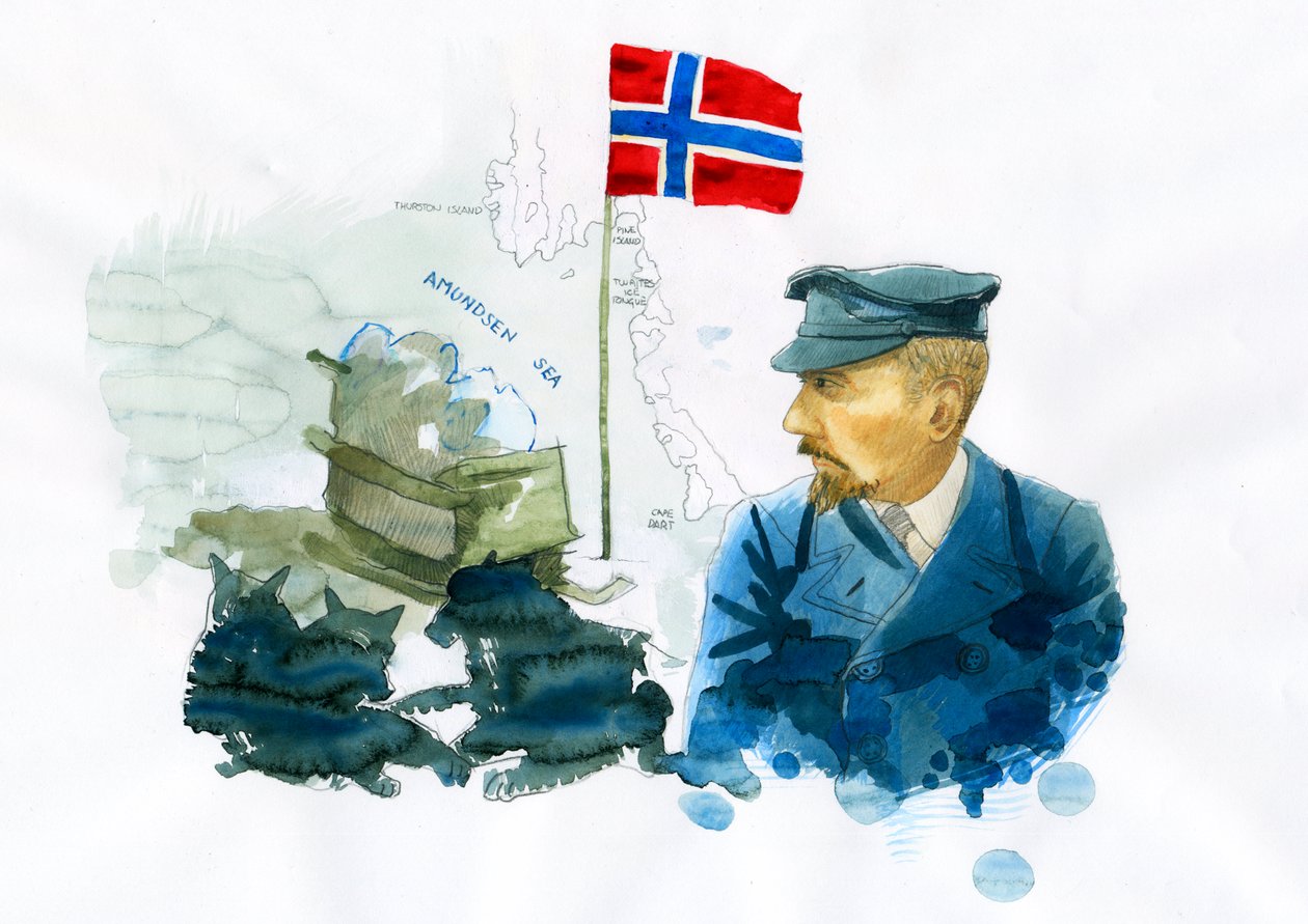 Roald Amundsen (1872-1928) norvég tengerész és felfedező portréja (Roald Amundsen, a sarki régiók norvég felfedezőjének portréja) Illusztráció: Alessandro Lonati alkotó: Alessandro Lonati