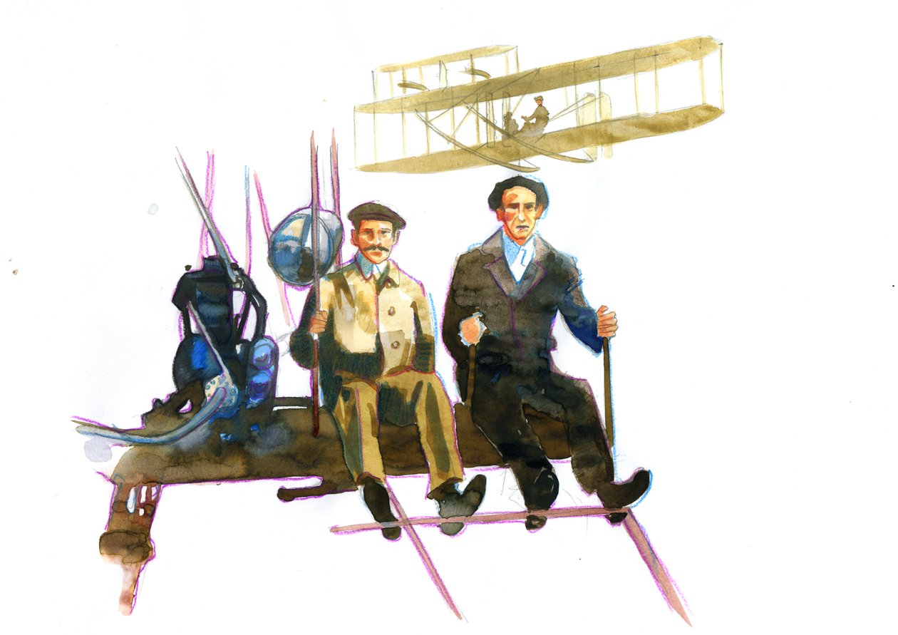 Orville (1871-1948) és Wilbur Wright (1867-1912) portréja a repülés amerikai úttörői (Wright fivérek, Orville és Wilbur amerikai testvérek, feltalálók és repülési úttörők) alkotó: Alessandro Lonati