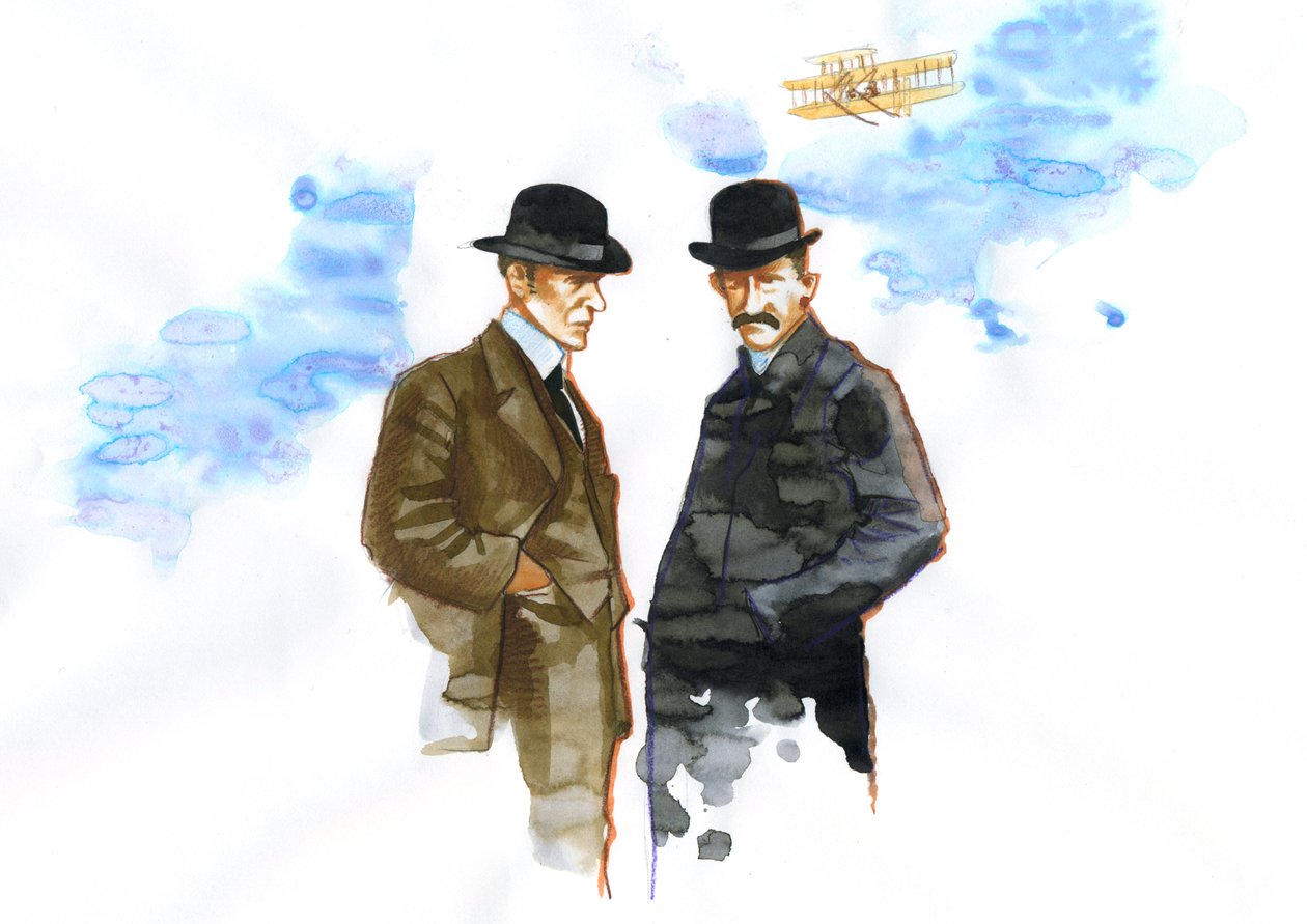 Orville (1871-1948) és Wilbur Wright (1867-1912) portréja a repülés amerikai úttörői (Wright fivérek, Orville és Wilbur amerikai testvérek, feltalálók és repülési úttörők) alkotó: Alessandro Lonati