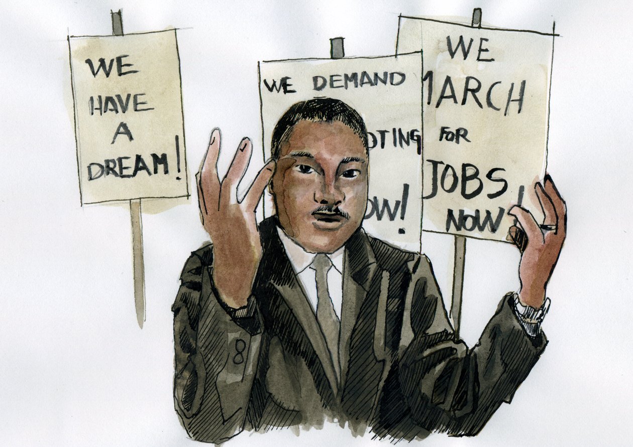 Martin Luther King lelkész portréja (nyomtatott) alkotó: Alessandro Lonati