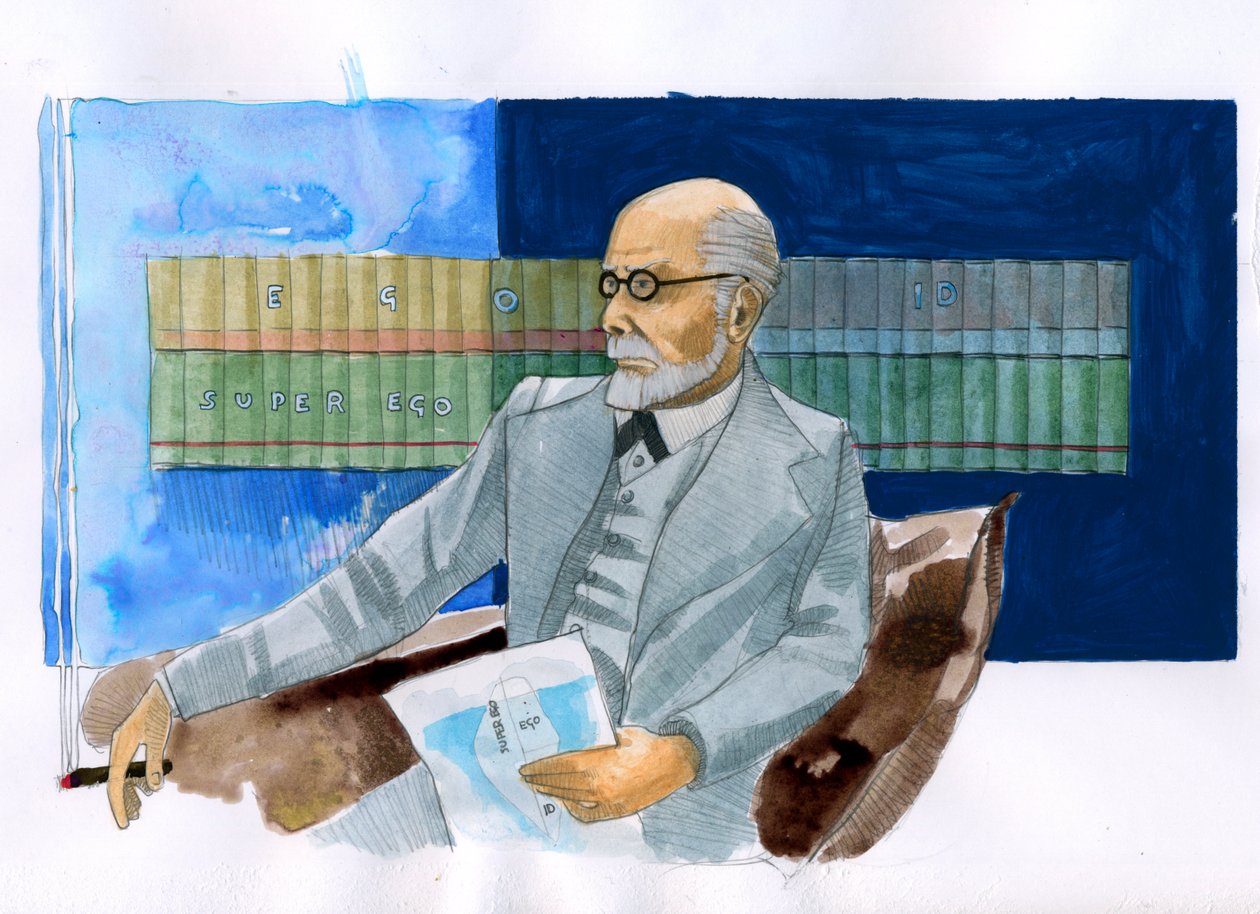 Sigmund Freud (1856-1939), osztrák pszichiáter portréja (Sigmund Freud osztrák neurológus és a pszichoanalízis atyjának portréja) - Alessandro Lonati illusztrációja alkotó: Alessandro Lonati