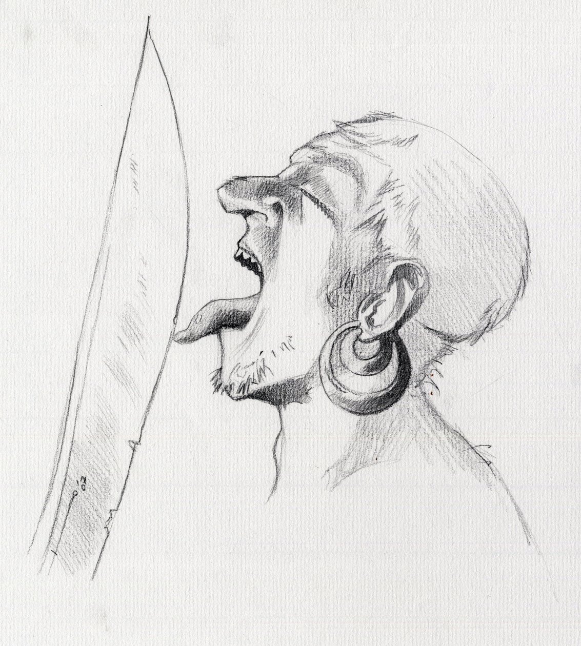 Egy kalóz (magánember) portréja, aki dacol a karddal úgy, hogy megérinti azt a nyelvével. Alessandro Lonati rajza. alkotó: Alessandro Lonati