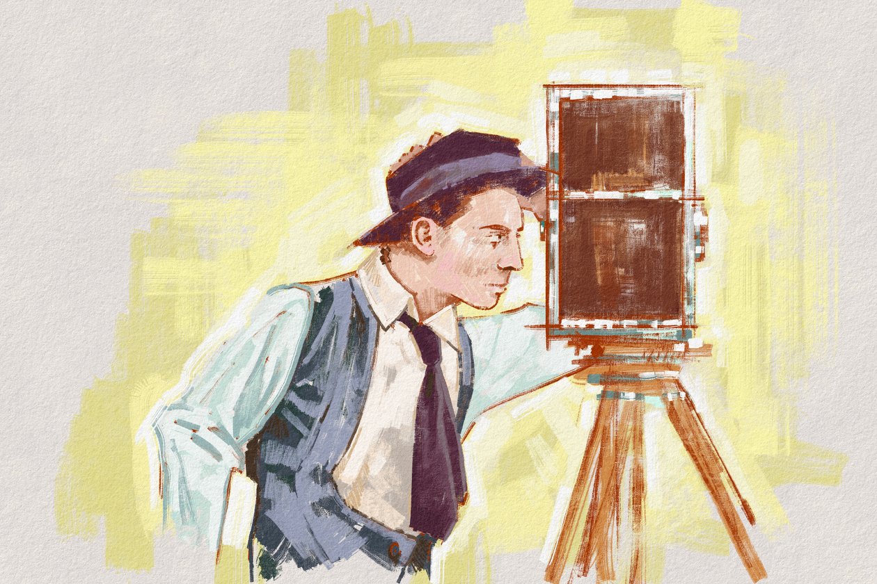 Buster Keaton rendező és színész portréja (illusztráció) alkotó: Alessandro Lonati