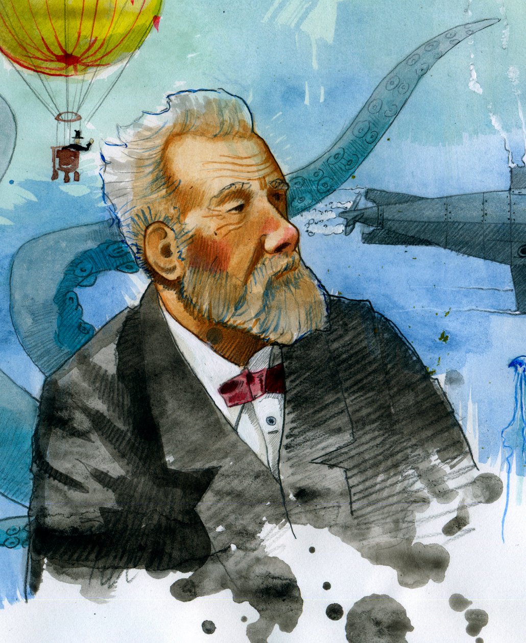 Jules Verne (1828-1905) francia író portréja (Jules Verne francia író portréja) Alessandro Lonati illusztrációja alkotó: Alessandro Lonati