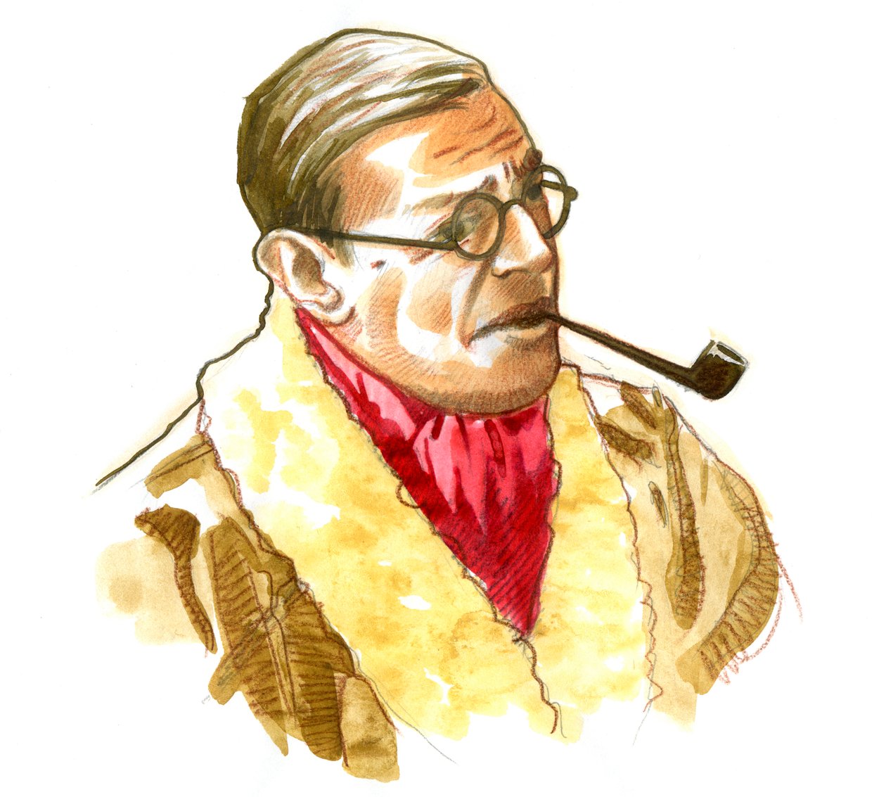 Jean-Paul (Jean Paul) francia író, filozófus és drámaíró portréja, Sartre Rajz alkotó: Alessandro Lonati
