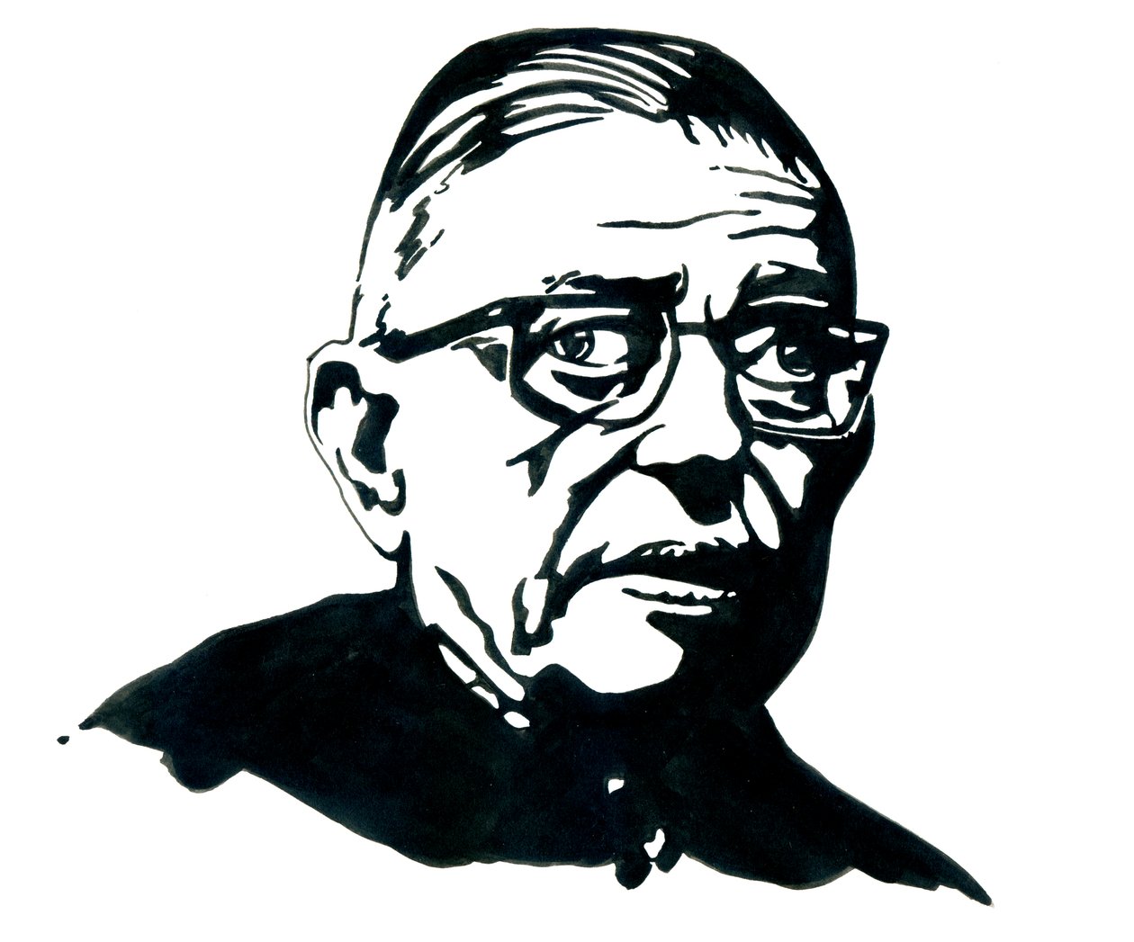 Jean-Paul (Jean Paul) francia író, filozófus és drámaíró portréja, Sartre Rajz alkotó: Alessandro Lonati