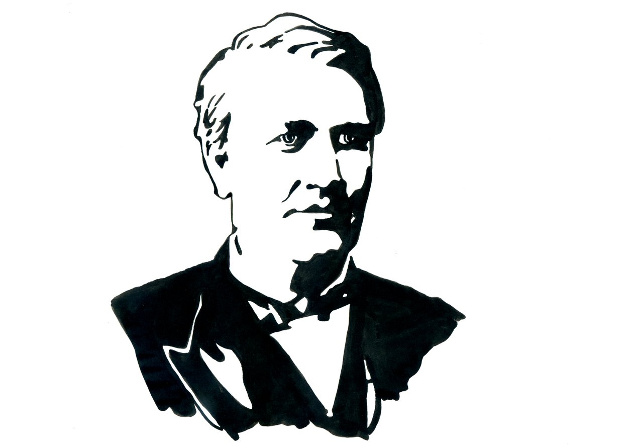 Thomas Edison (1847-1931) fizikus portréja, rajz alkotó: Alessandro Lonati