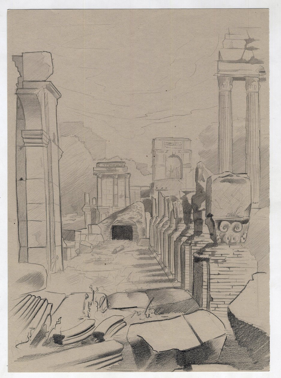 A római kor romjai Rómában, Forum (foro romano) Alessandro Lonati rajza. alkotó: Alessandro Lonati