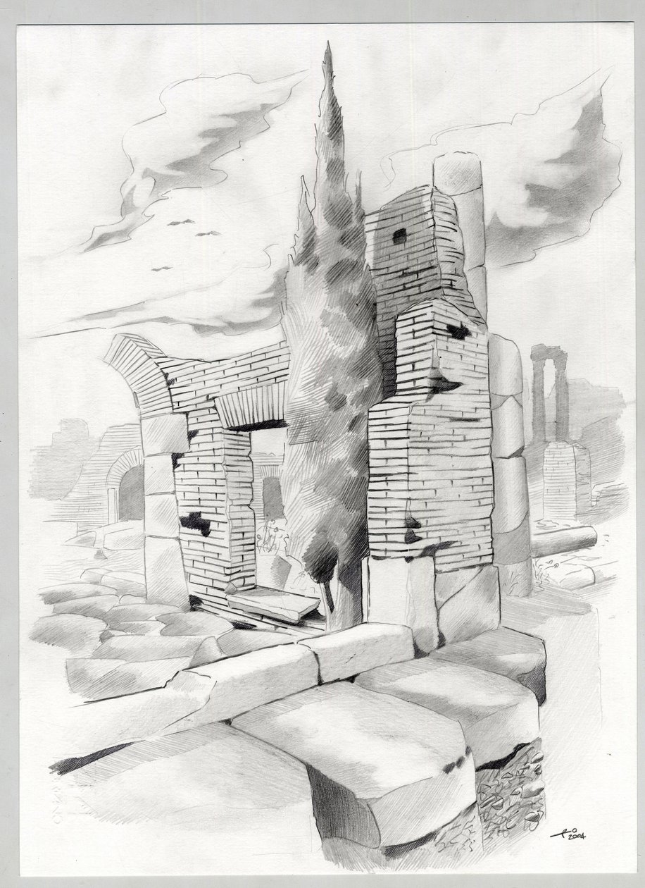 A római kor romjai Rómában, Forum (foro romano) Alessandro Lonati rajza. alkotó: Alessandro Lonati