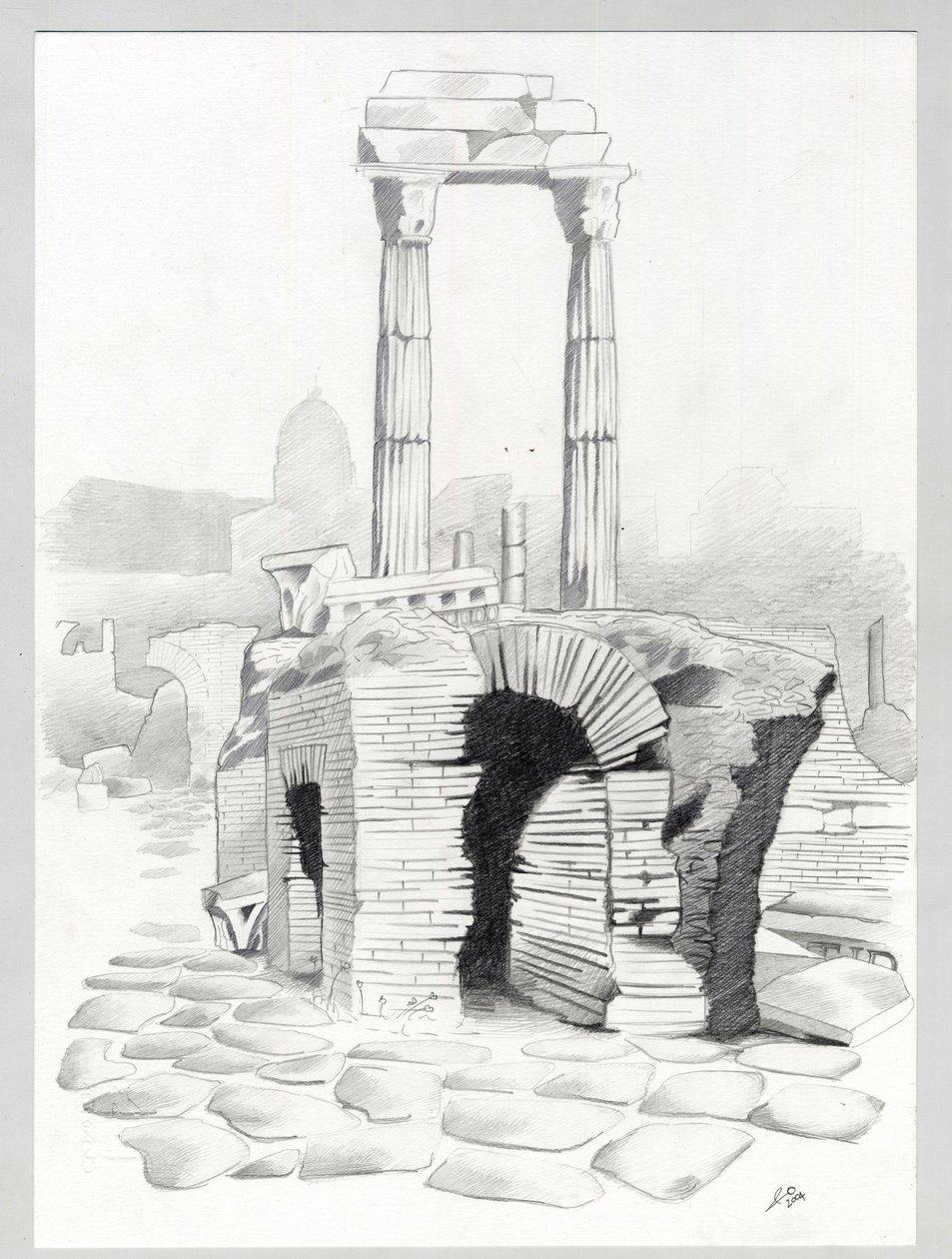 A római kor romjai Rómában, Forum (foro romano) Alessandro Lonati rajza. alkotó: Alessandro Lonati