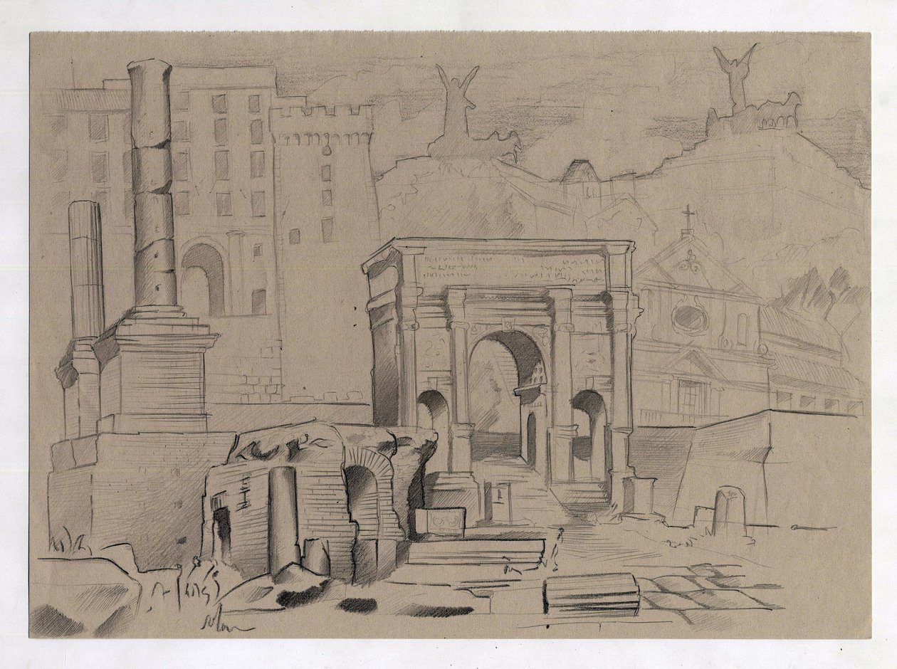 A római kor romjai Rómában, Forum (foro romano) Alessandro Lonati rajza. alkotó: Alessandro Lonati